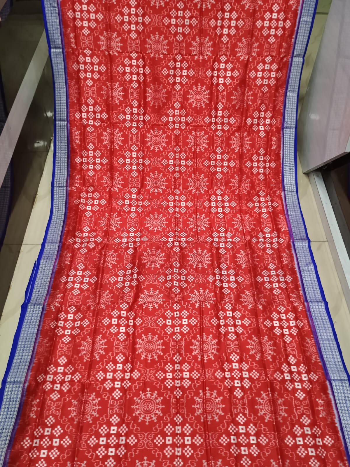 Red Blue Pasapali And Tribal Chakra Design Sambalpuri Silk Saree
