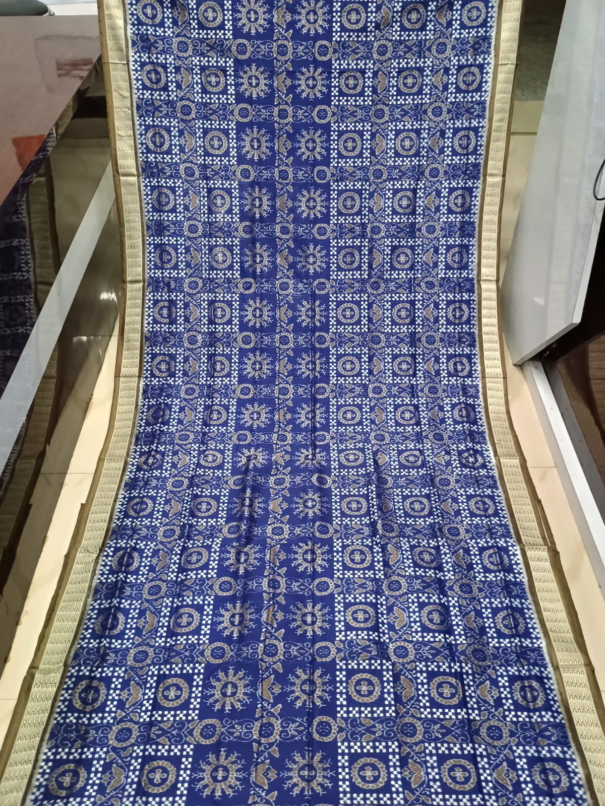 Blue Grey Pasapali And Flower Design Sambalpuri Silk Saree