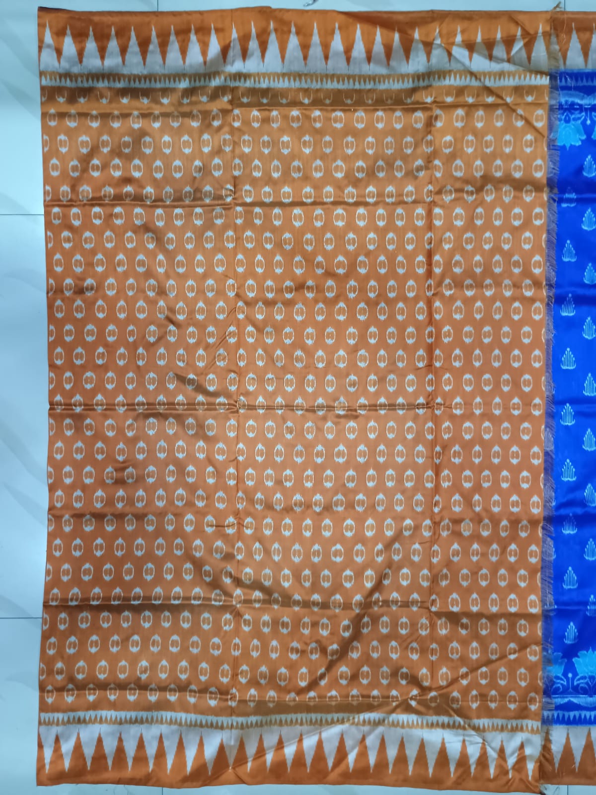 Blue Rust Flower Ek Chandia Sambalpuri Silk Saree