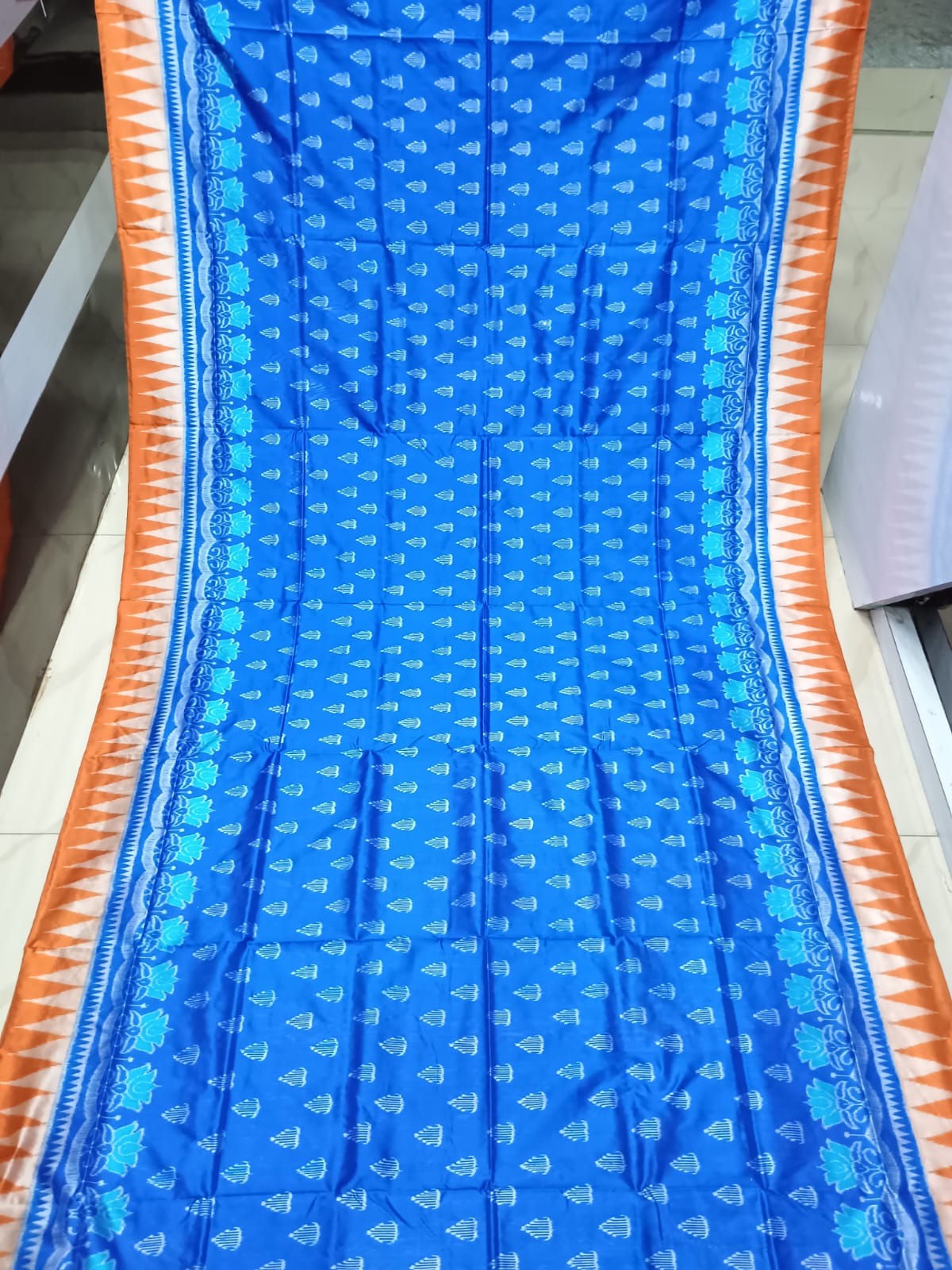 Blue Rust Flower Ek Chandia Sambalpuri Silk Saree