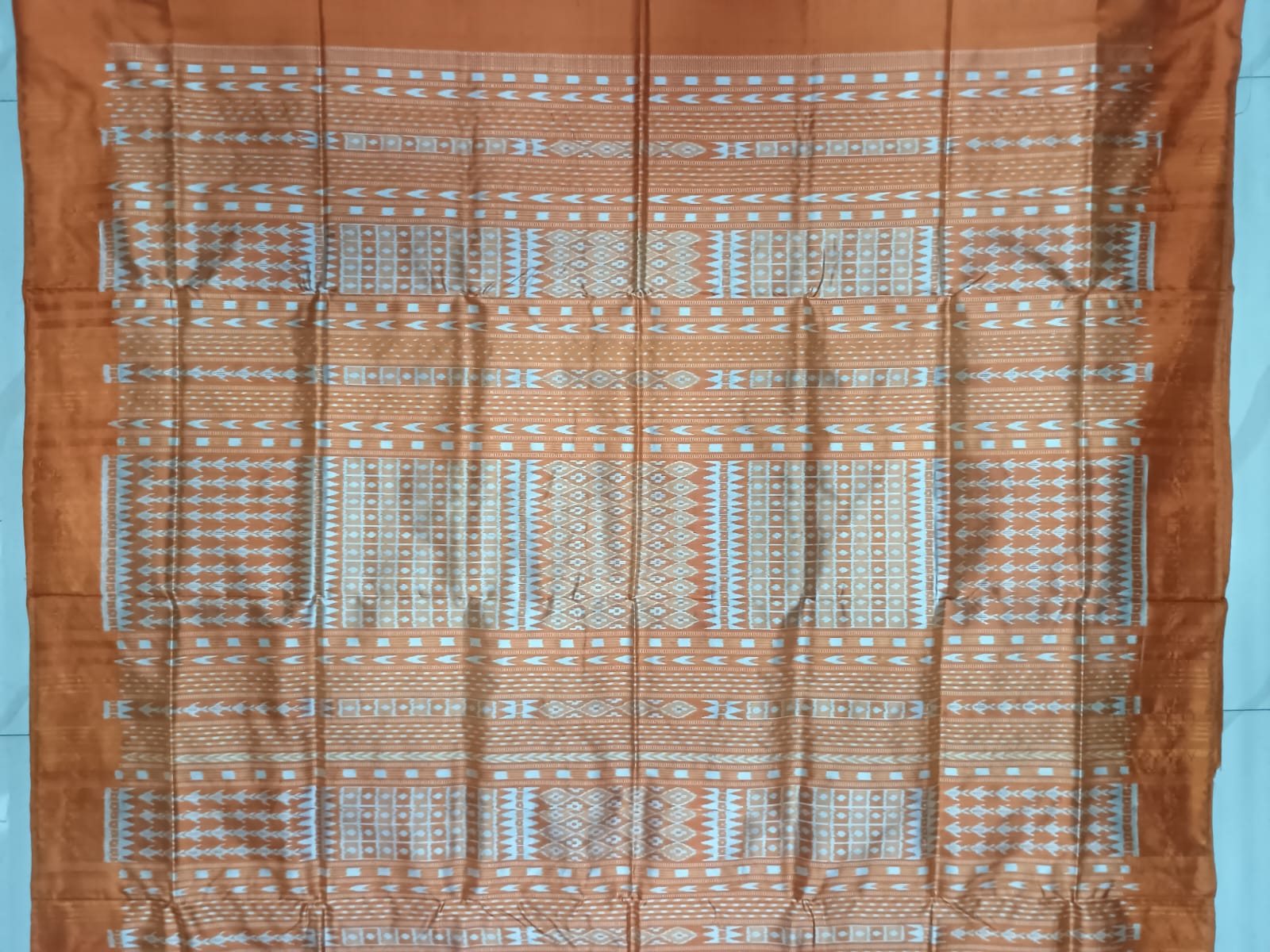 Blue Rust Flower Ek Chandia Sambalpuri Silk Saree