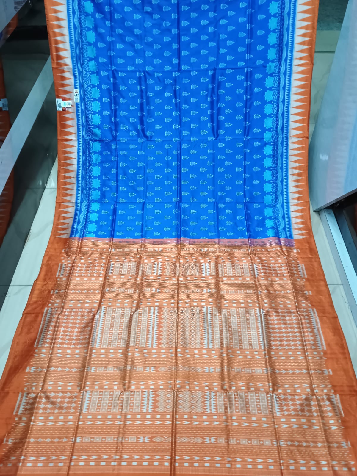 Blue Rust Flower Ek Chandia Sambalpuri Silk Saree