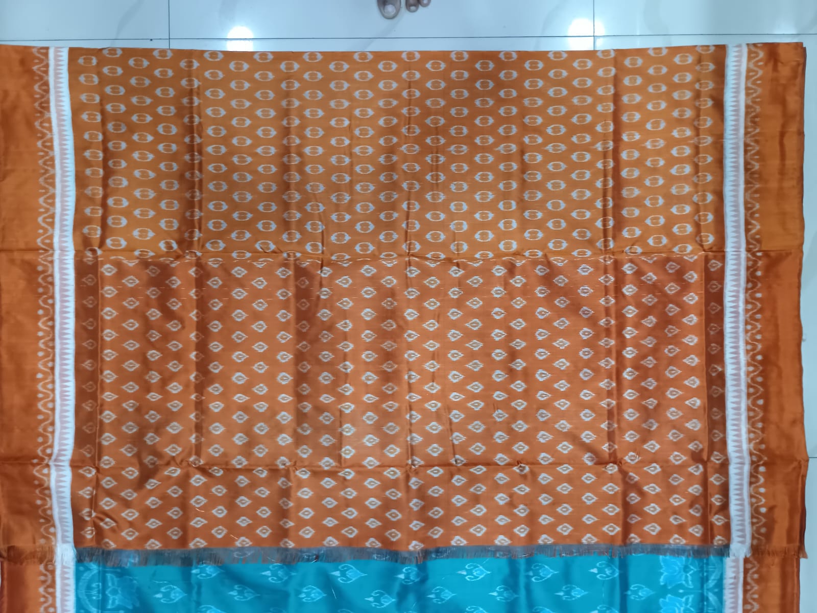 Sea Green Rust Flower Ek Chandia Sambalpuri Silk Saree