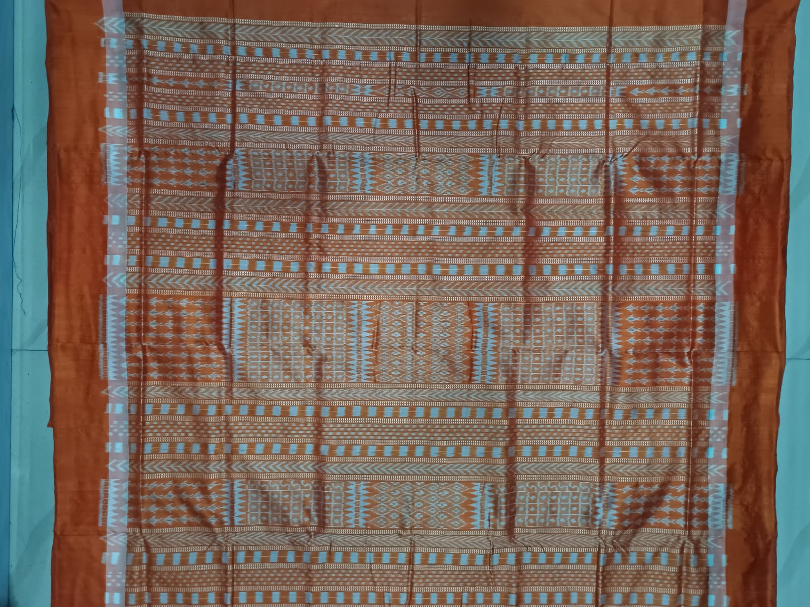 Sea Green Rust Flower Ek Chandia Sambalpuri Silk Saree