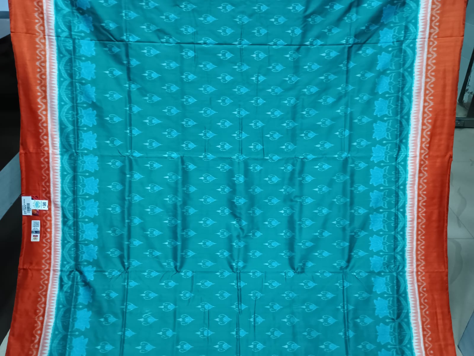 Sea Green Rust Flower Ek Chandia Sambalpuri Silk Saree