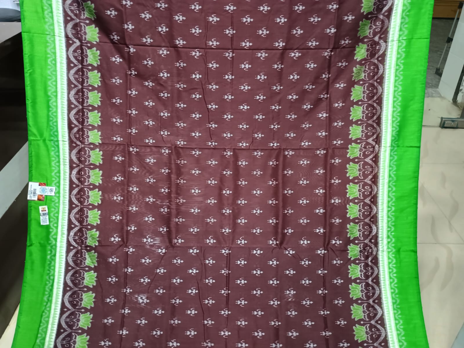Coffee Green Flower Ek Chandia Sambalpuri Silk Saree