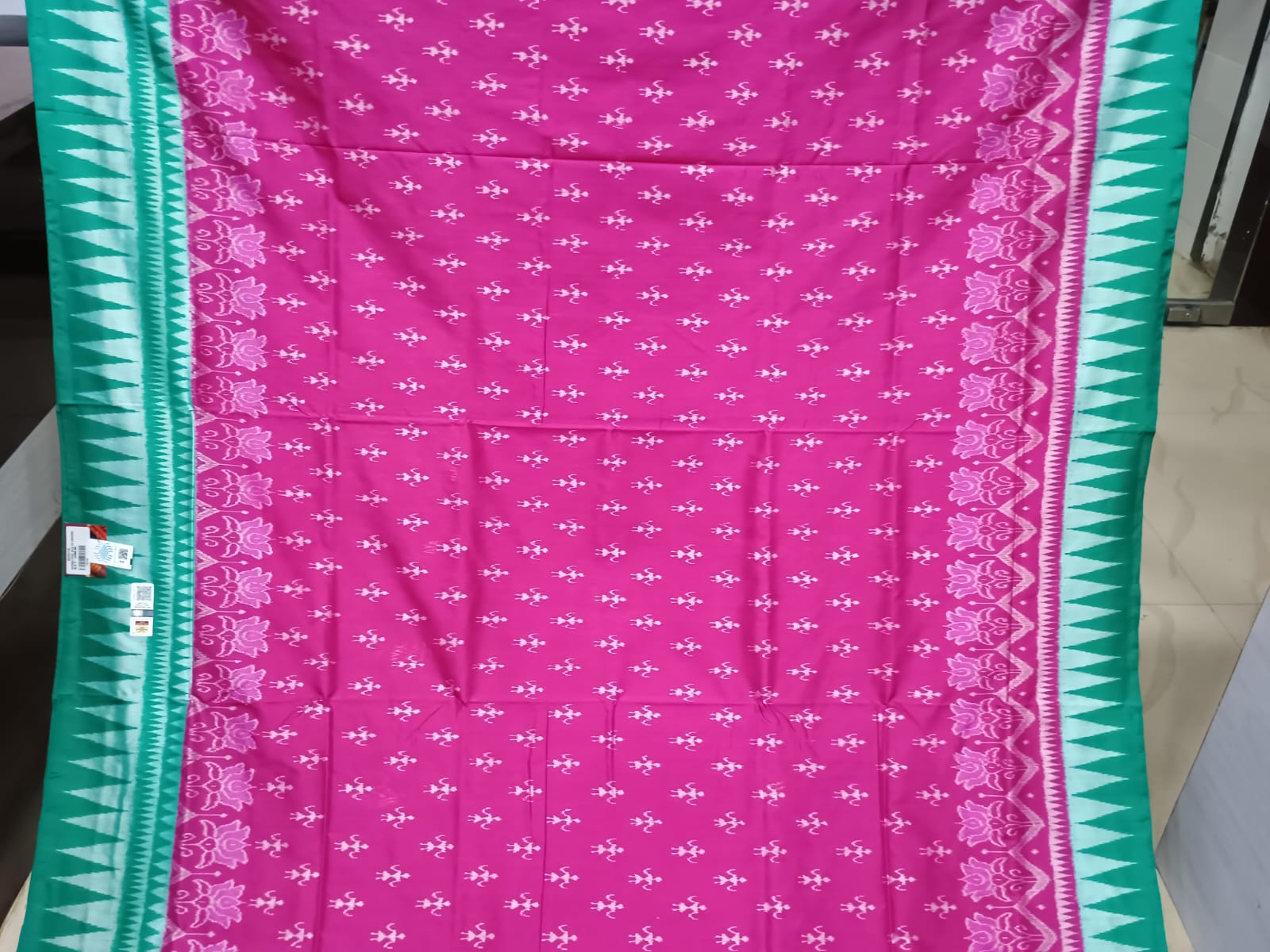 Magenta Sea Green Flower Ek Chandia Sambalpuri Silk Saree