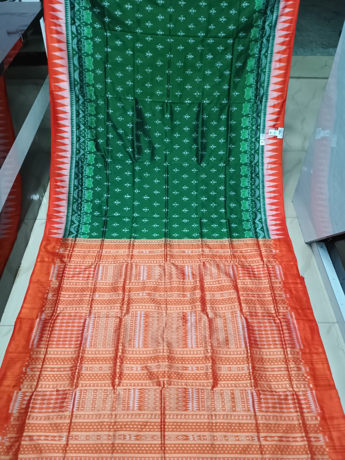 Green Red Tribal Ek Chandia Sambalpuri Silk Saree