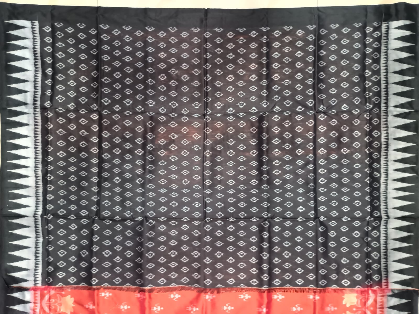 Orange Black Tribal Ek Chandia Sambalpuri Silk Saree