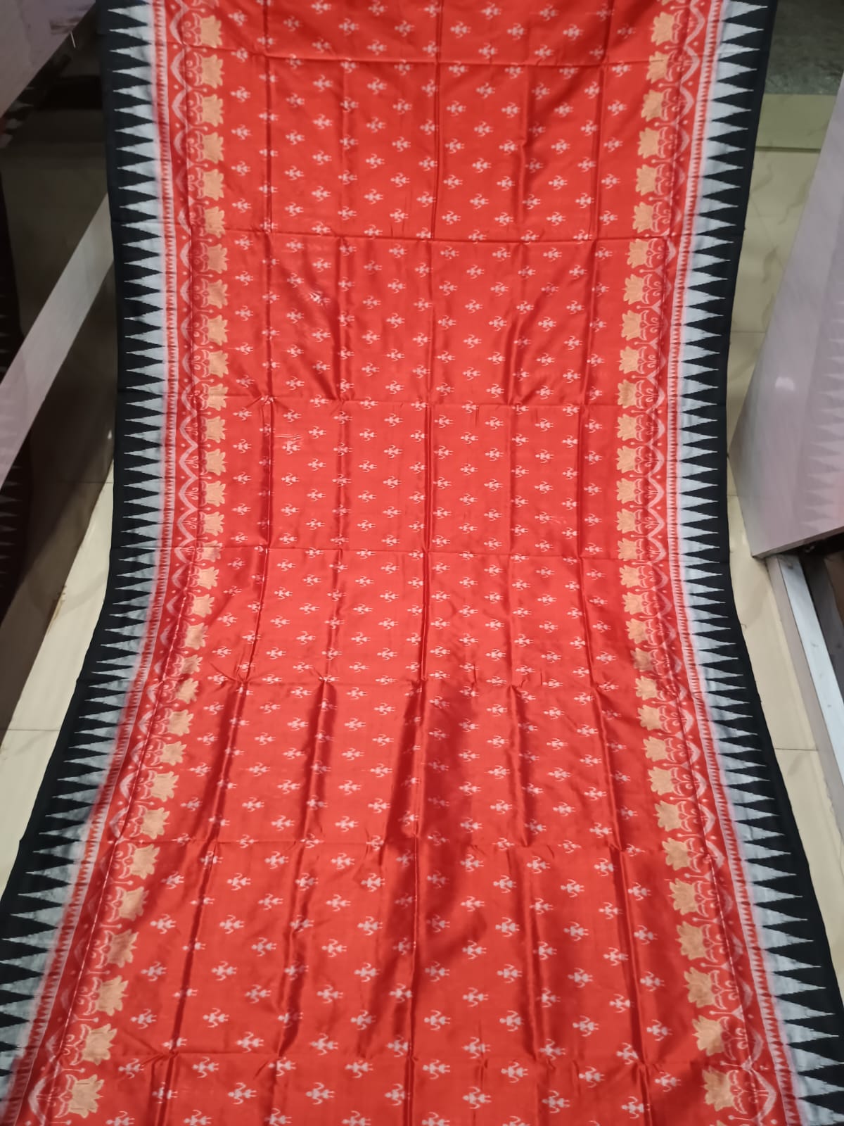 Orange Black Tribal Ek Chandia Sambalpuri Silk Saree