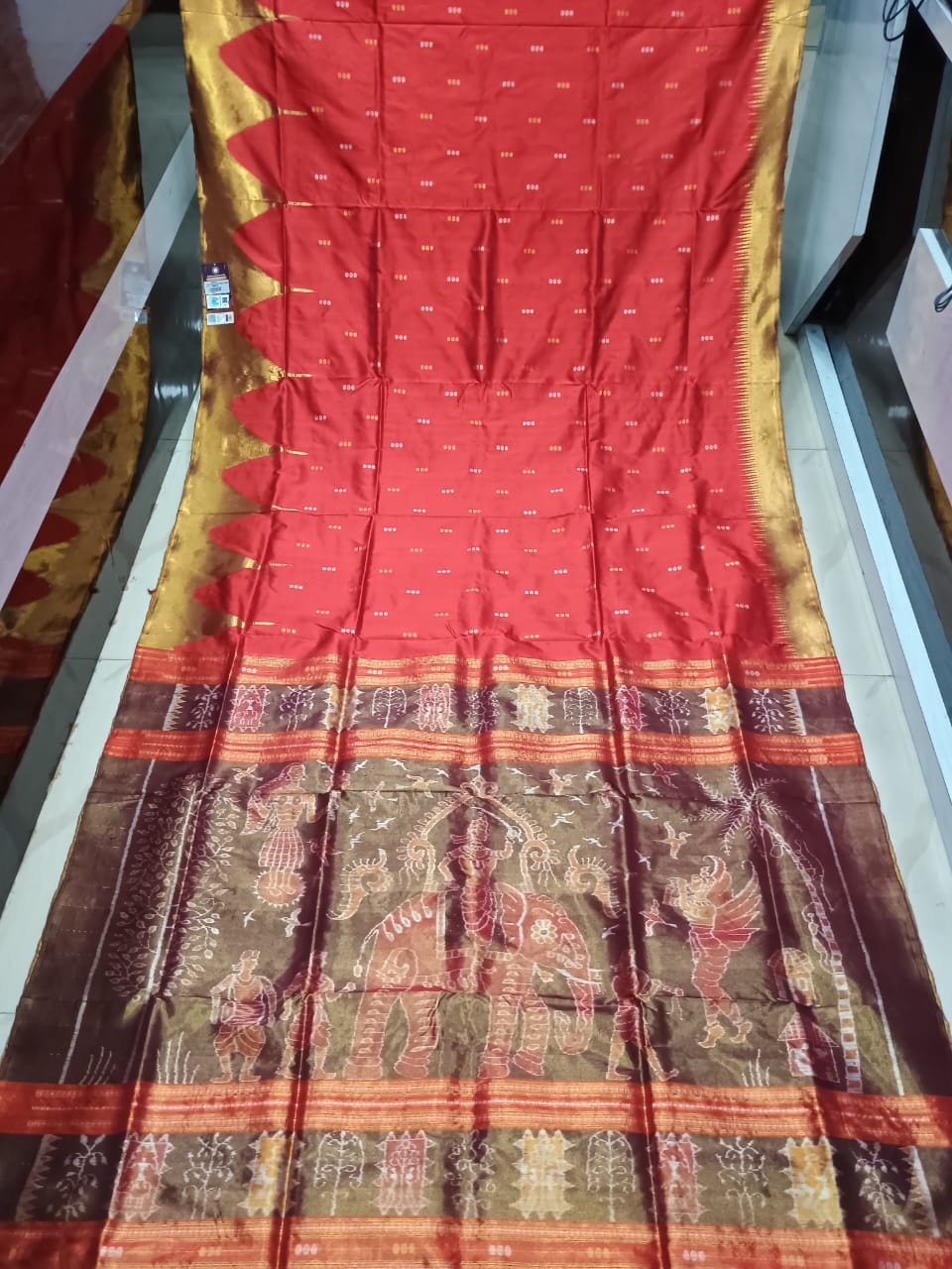 Red Golden Body Buti Half Tissue Silk Saree