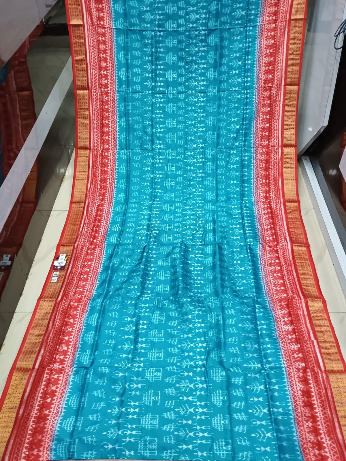 Copper sulphate Red Tribal And Tree Half Tissue Sambalpuri Silk Saree
