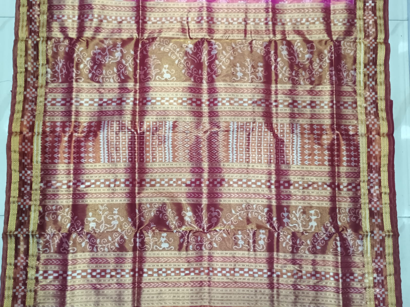 Pink Maroon S Bandha border Pasapali Tissue Silk Saree