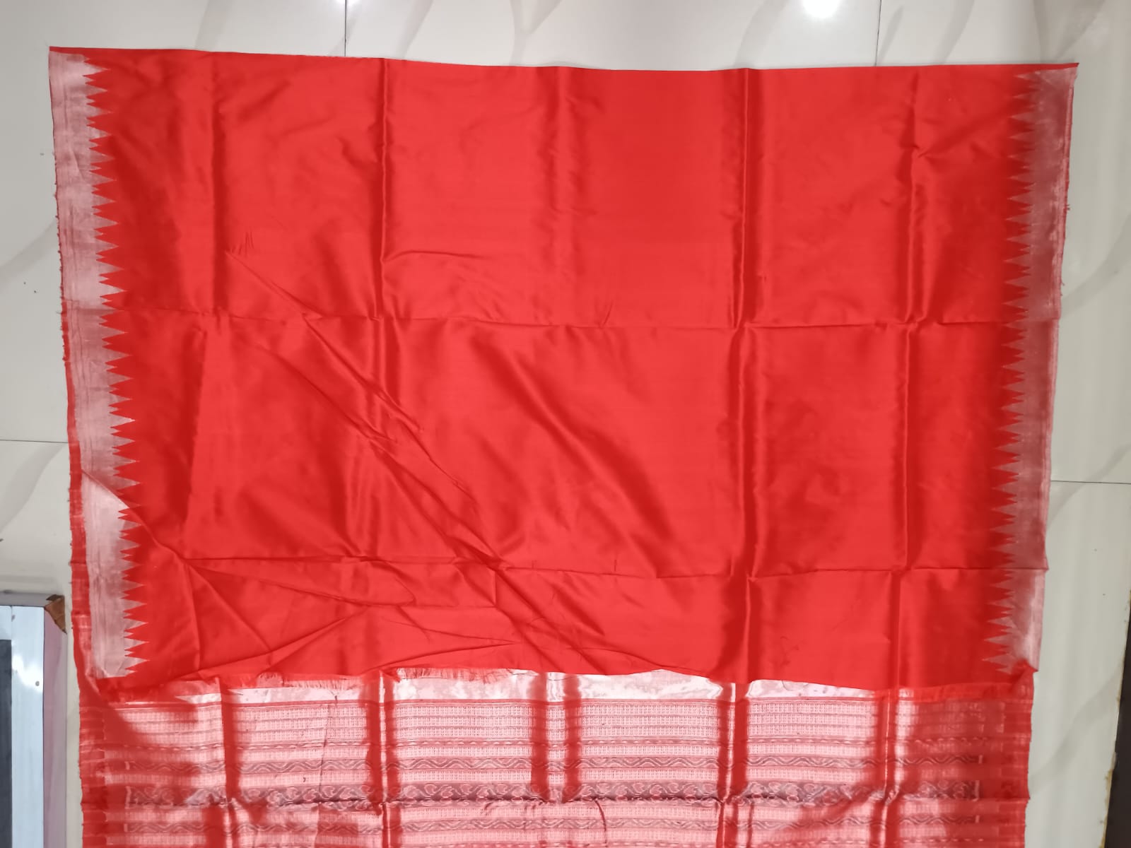 Red Silver Phoda Kumbha Half Tissue Sambalpuri Silk Saree