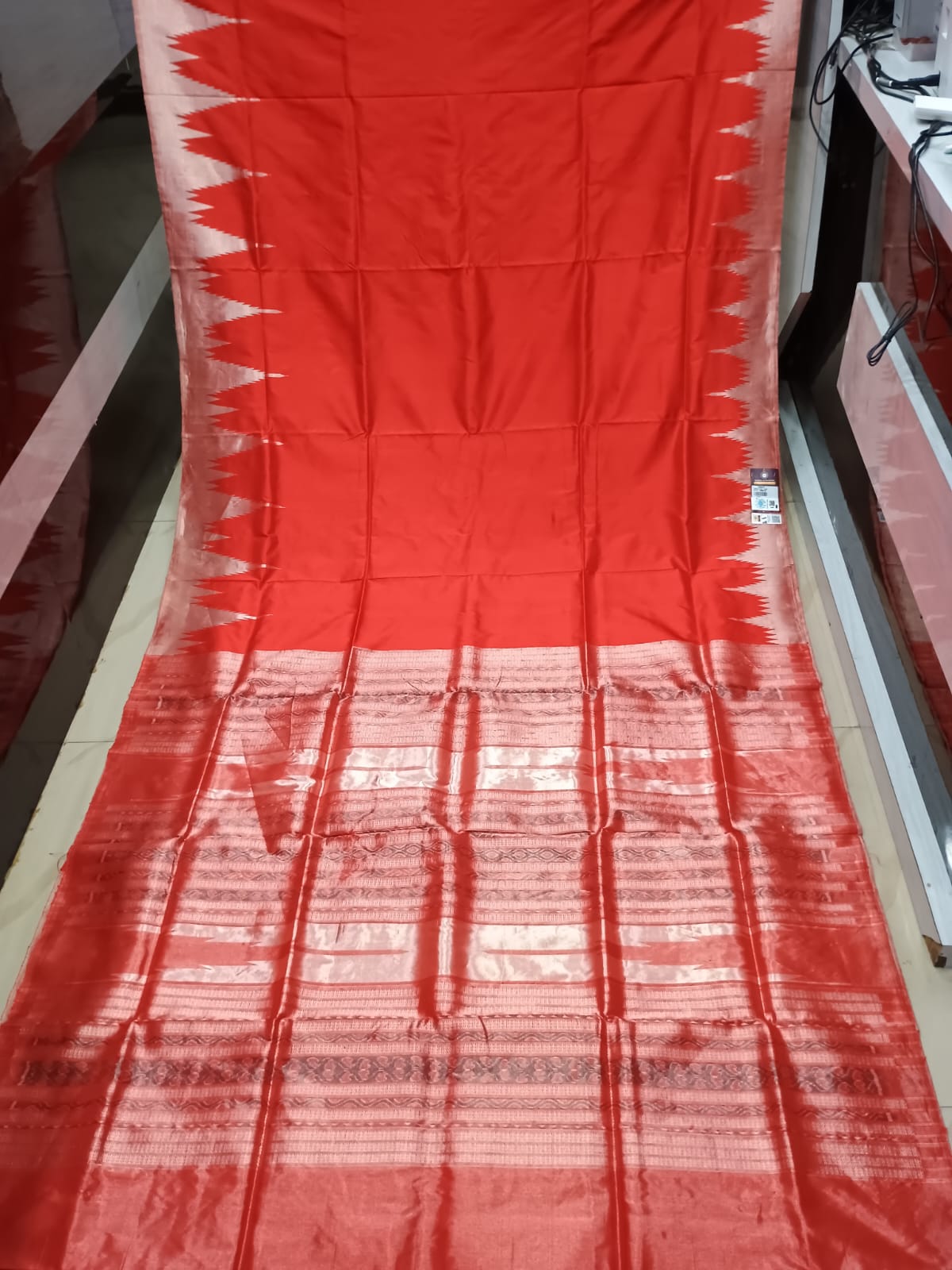 Red Silver Phoda Kumbha Half Tissue Sambalpuri Silk Saree