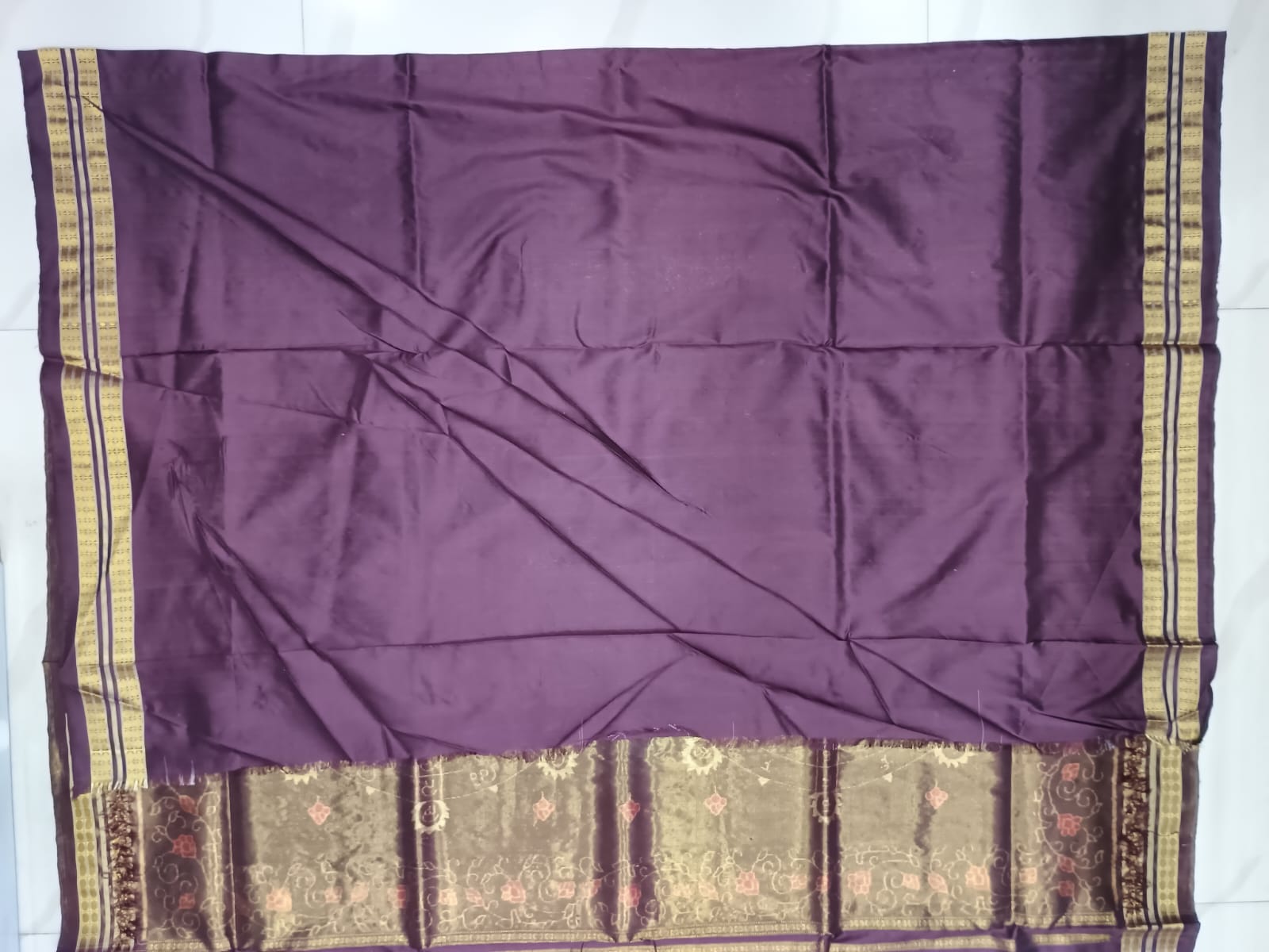 White Coffee Lotus Half Tissue Silk Saree