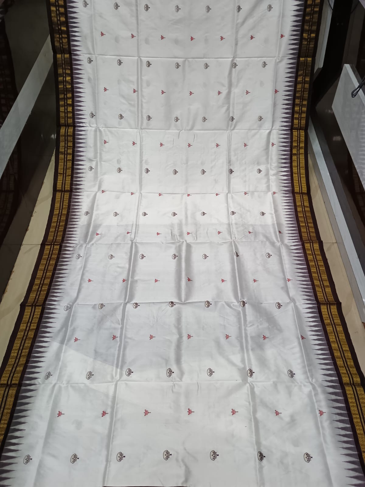 White Coffee Lotus Half Tissue Silk Saree