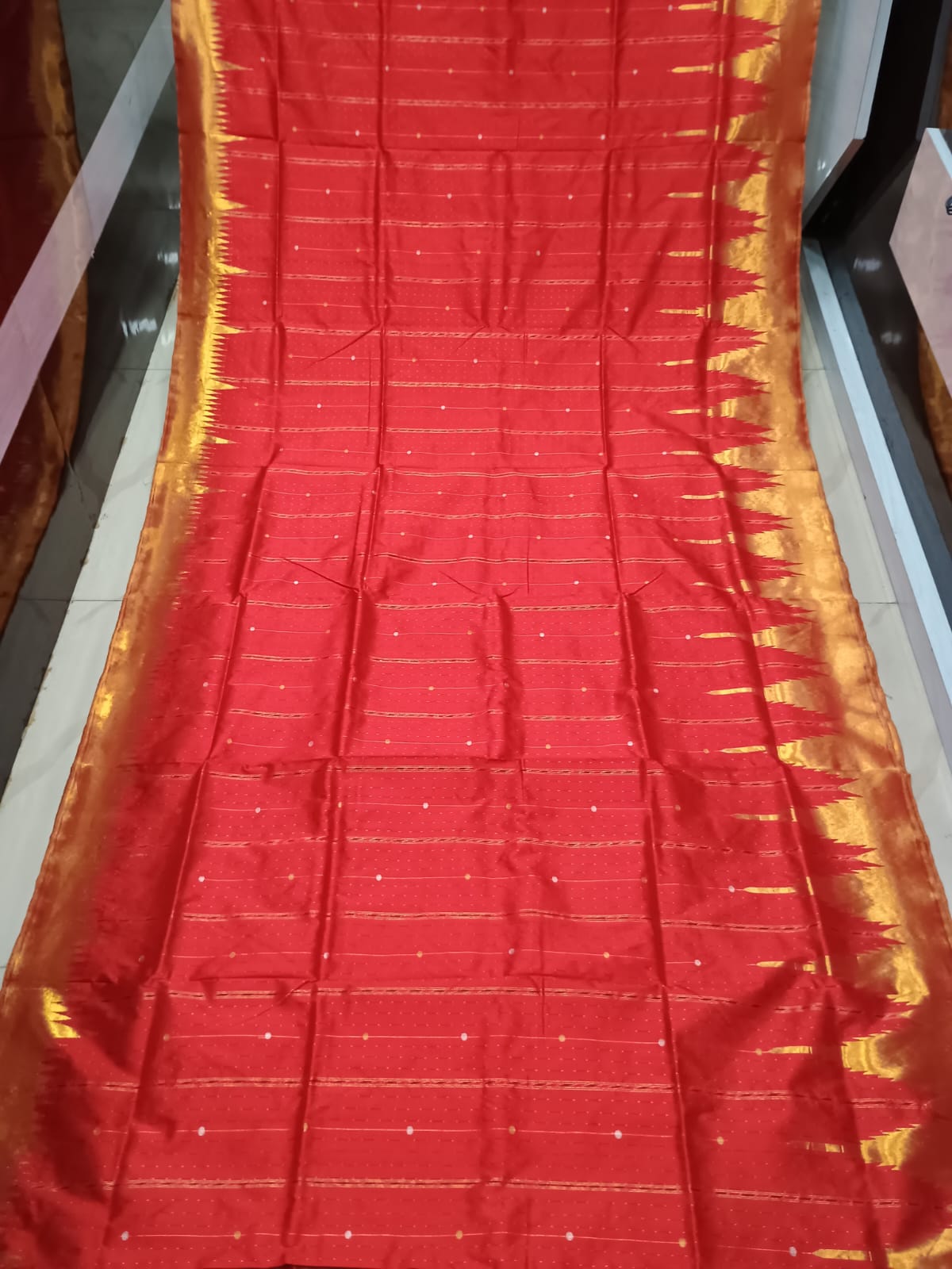 Red Golden Body Buti Phoda Kumbha Half Tissue Sambalpuri Silk Saree