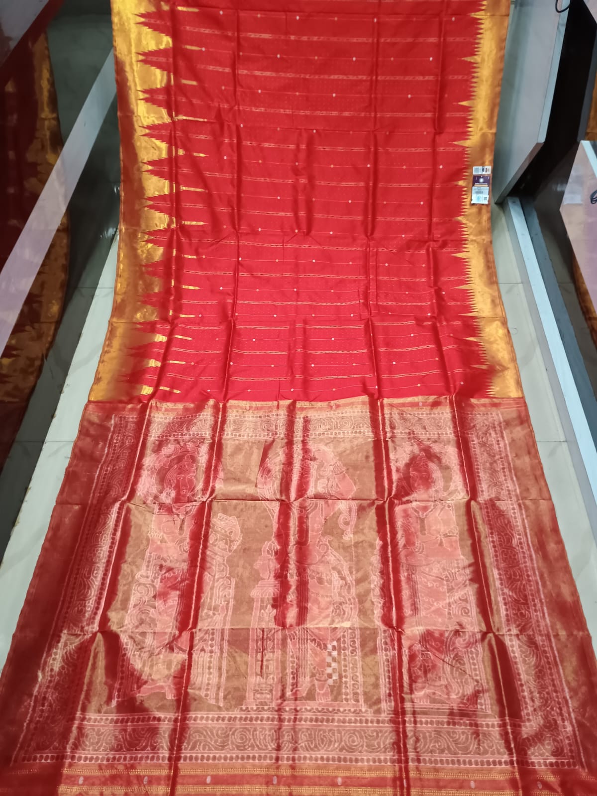 Red Golden Body Buti Phoda Kumbha Half Tissue Sambalpuri Silk Saree