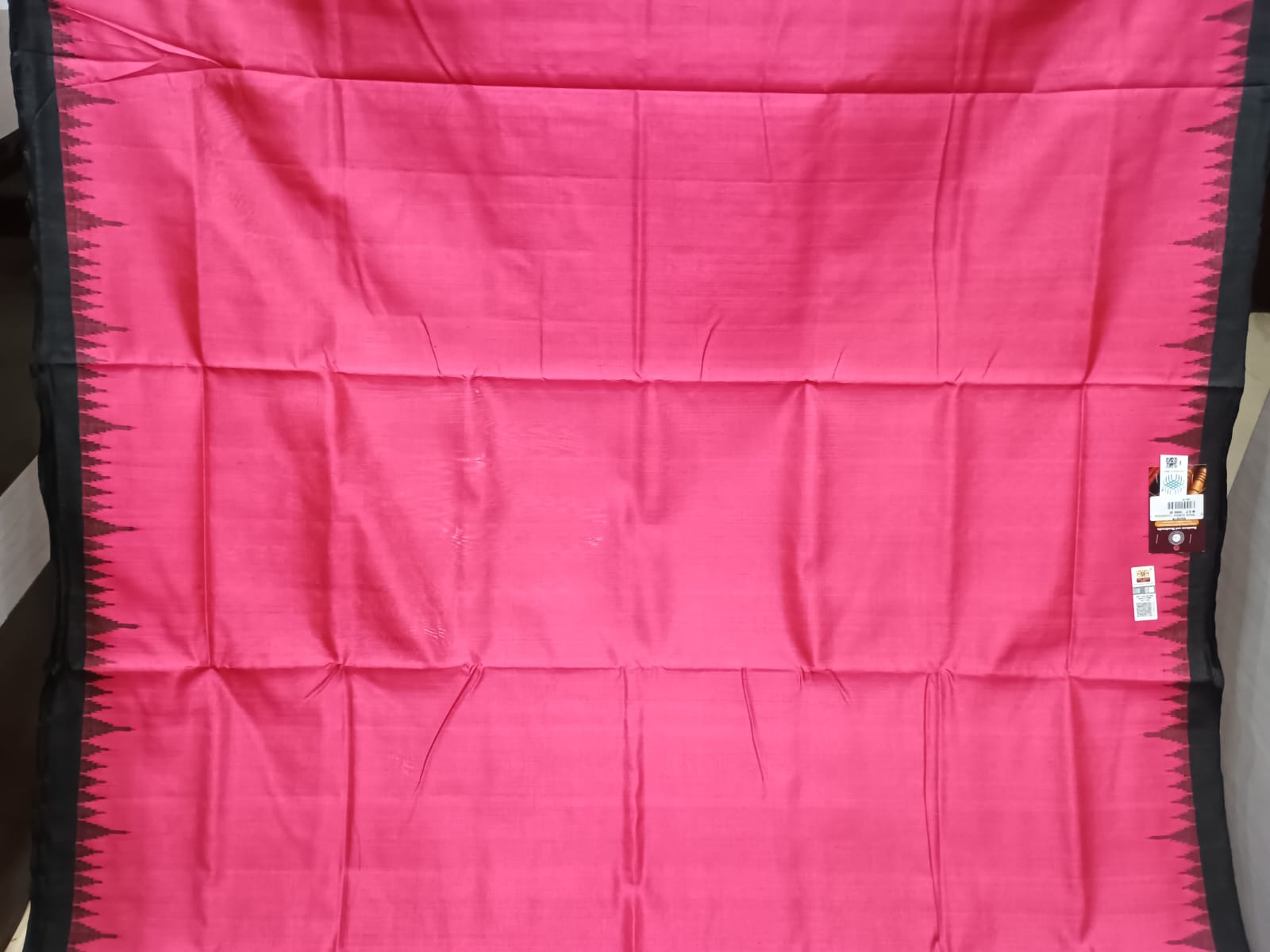 Carrot Black Phoda Kumbha Border Tusser Silk Saree