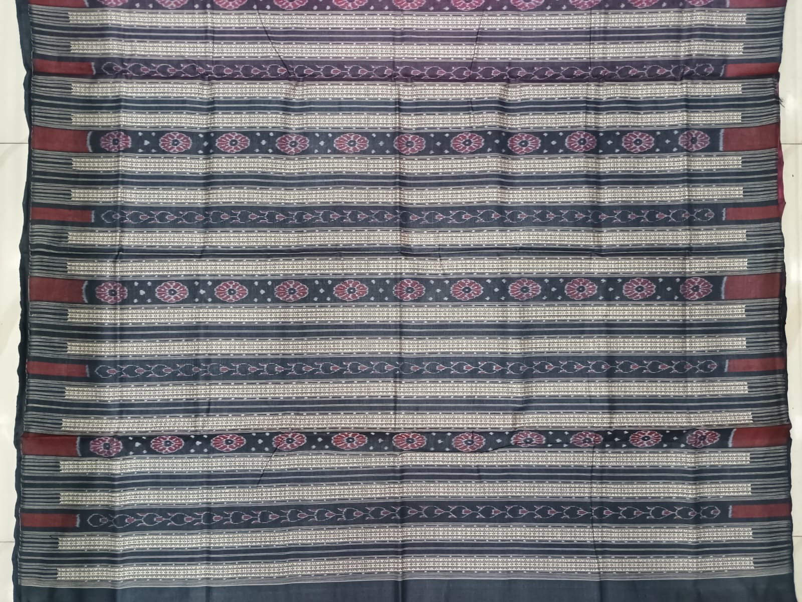 Carrot Black Phoda Kumbha Border Tusser Silk Saree