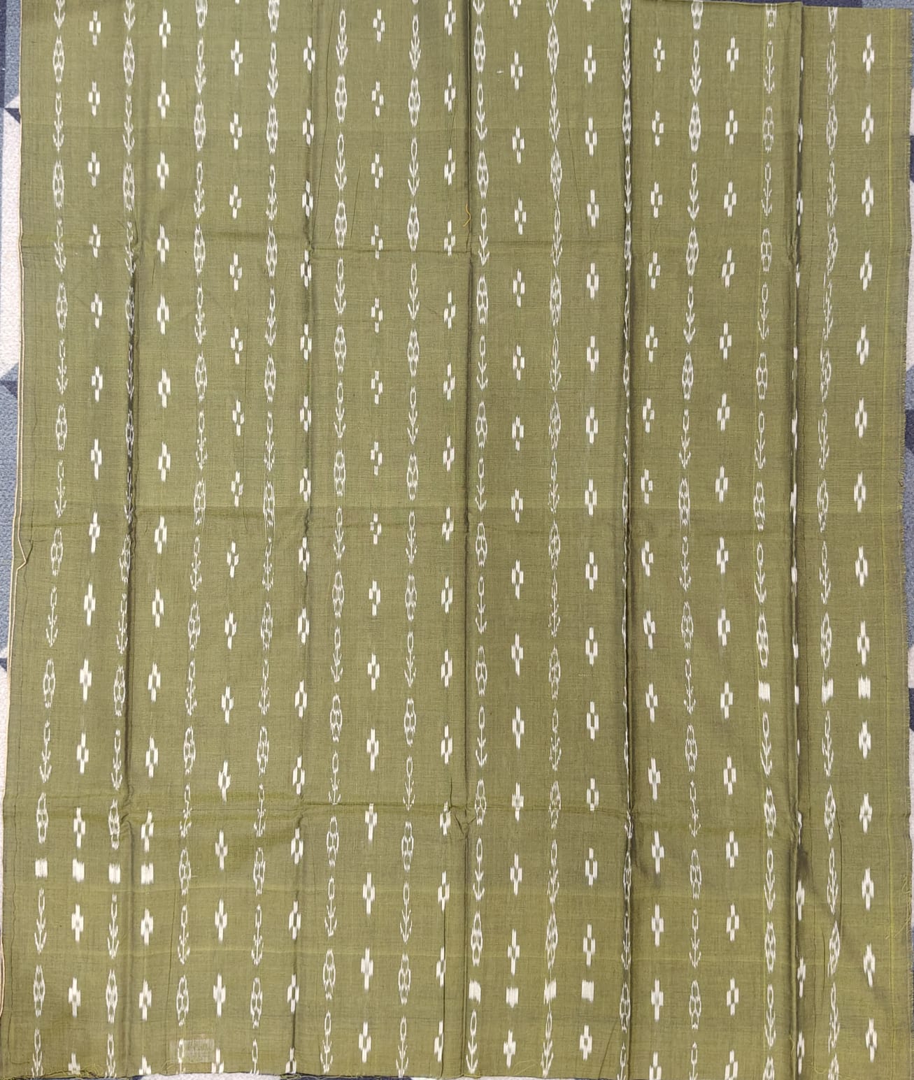 Mehendi Green Yellow Handwoven Odisha Ikat Unstitched Dress Material Set (Top 2.5m, Bottom 2m, Dupatta 2.5m)