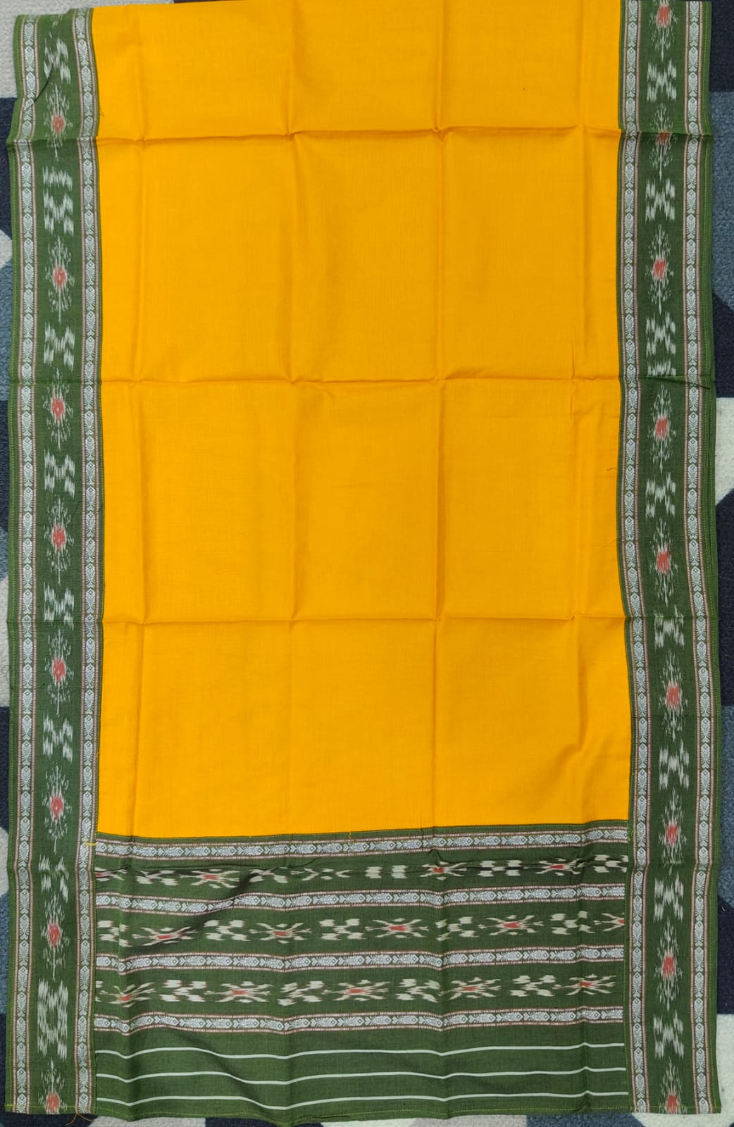 Mehendi Green Yellow Handwoven Odisha Ikat Unstitched Dress Material Set (Top 2.5m, Bottom 2m, Dupatta 2.5m)