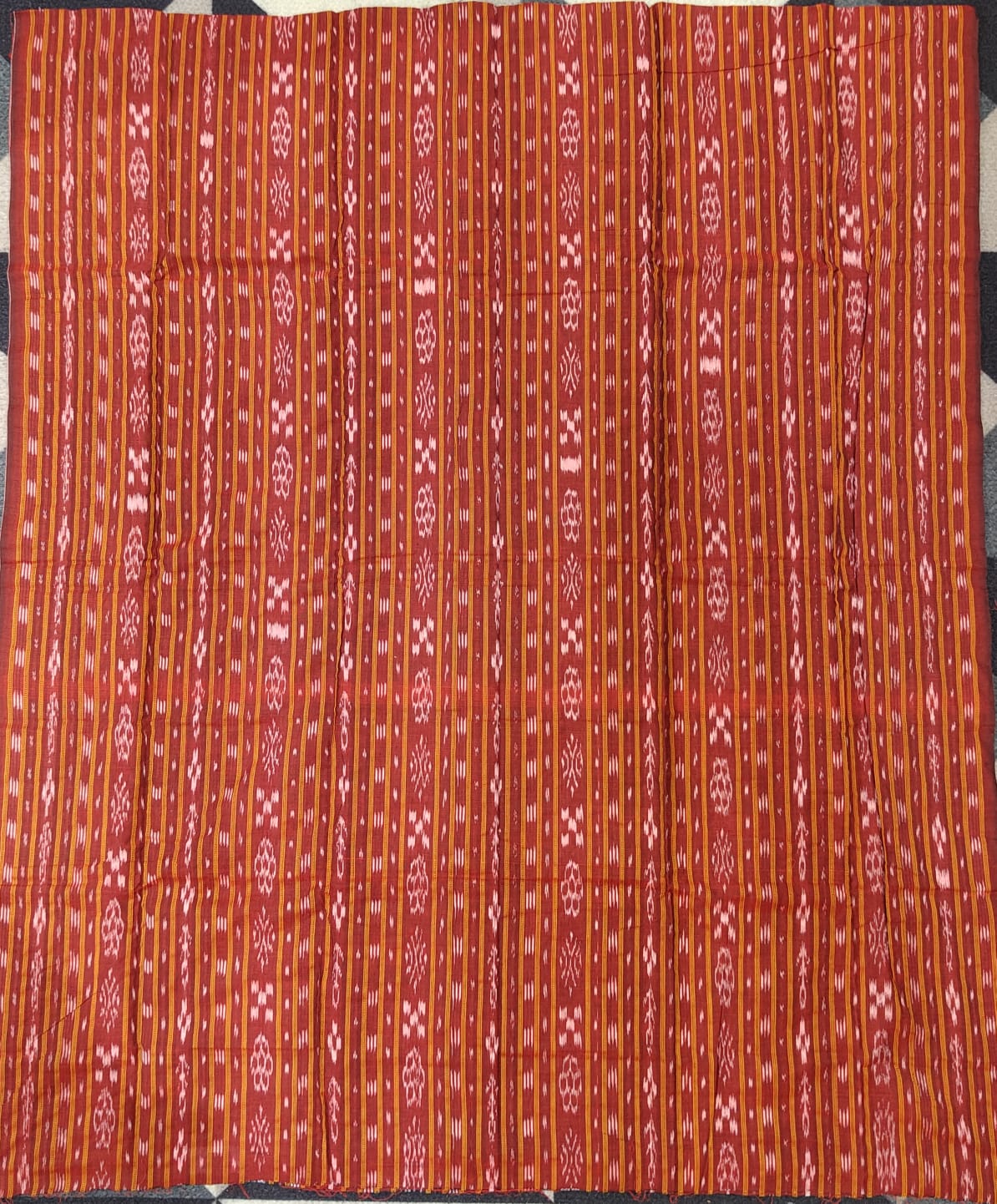 Maroon Grey Handwoven Odisha Ikat Unstitched Dress Material Set (Top 2.5m, Bottom 2m, Dupatta 2.5m)