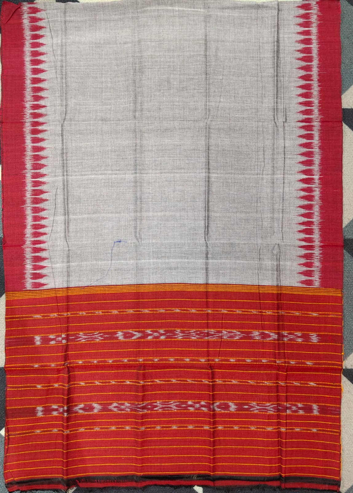 Maroon Grey Handwoven Odisha Ikat Unstitched Dress Material Set (Top 2.5m, Bottom 2m, Dupatta 2.5m)