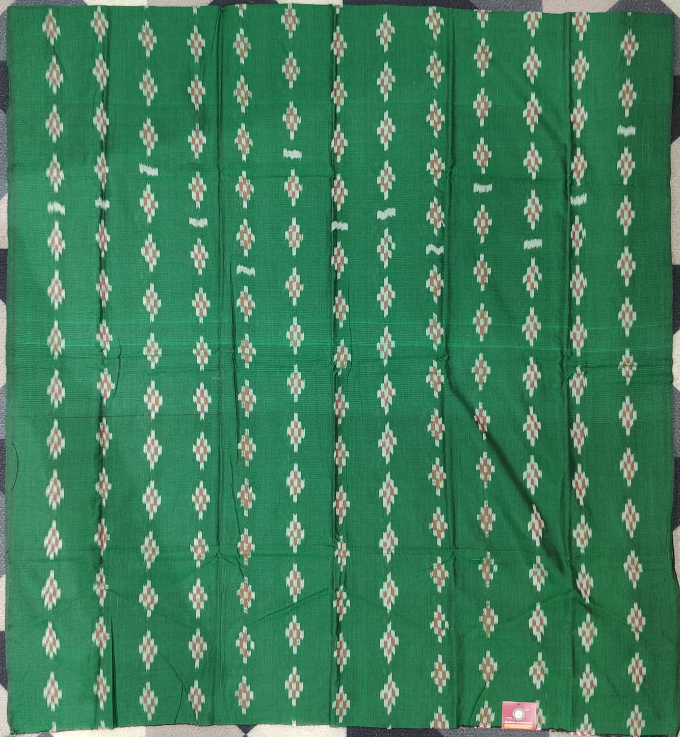 Green Red Handwoven Odisha Ikat Unstitched Dress Material Set (Top 2.5m, Bottom 2m, Dupatta 2.5m)