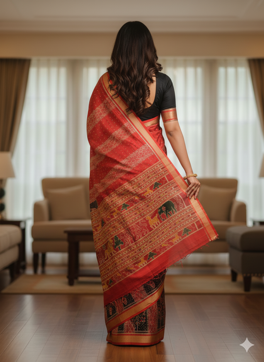 Black Maroon Half Half Design Mulberry Silk Saree