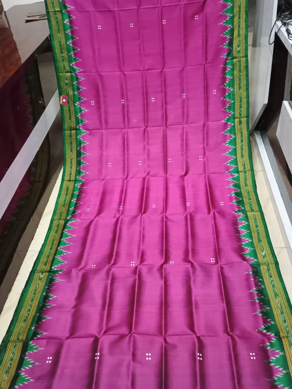 Magenta Green Buti Kumbha Khandua Silk Saree