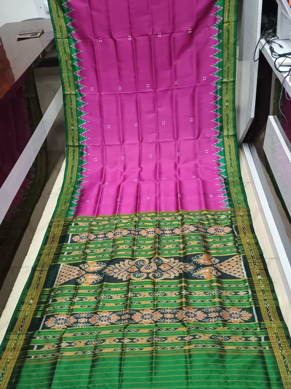 Magenta Green Buti Kumbha Khandua Silk Saree