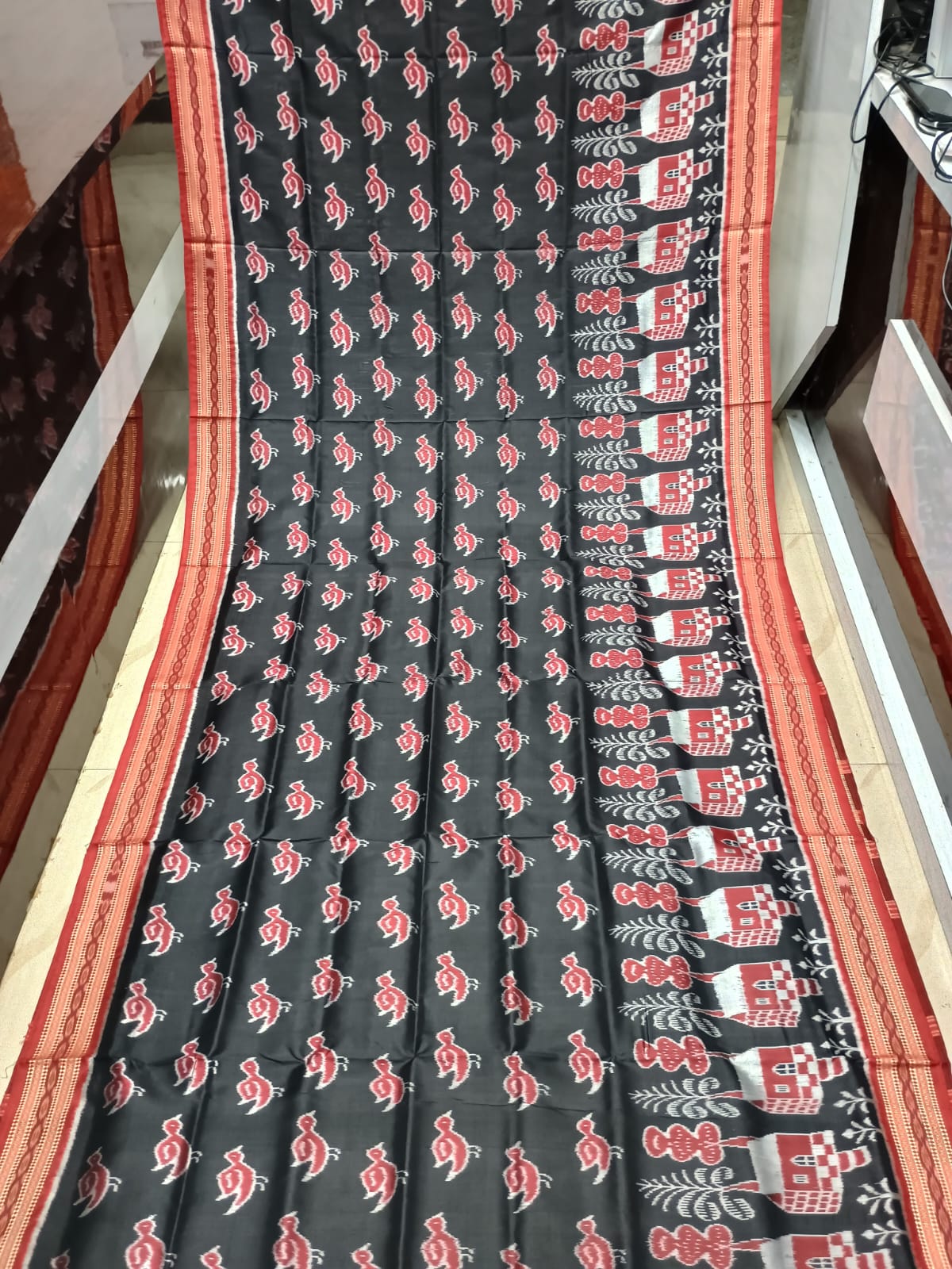 Black Maroon Birds Design Khandua Silk Saree