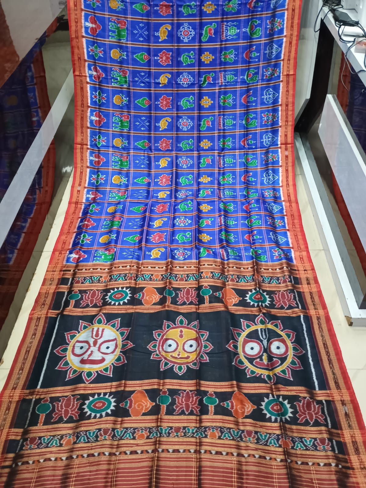 Blue Red Nabakothi Jagannath Pallu Silk Saree