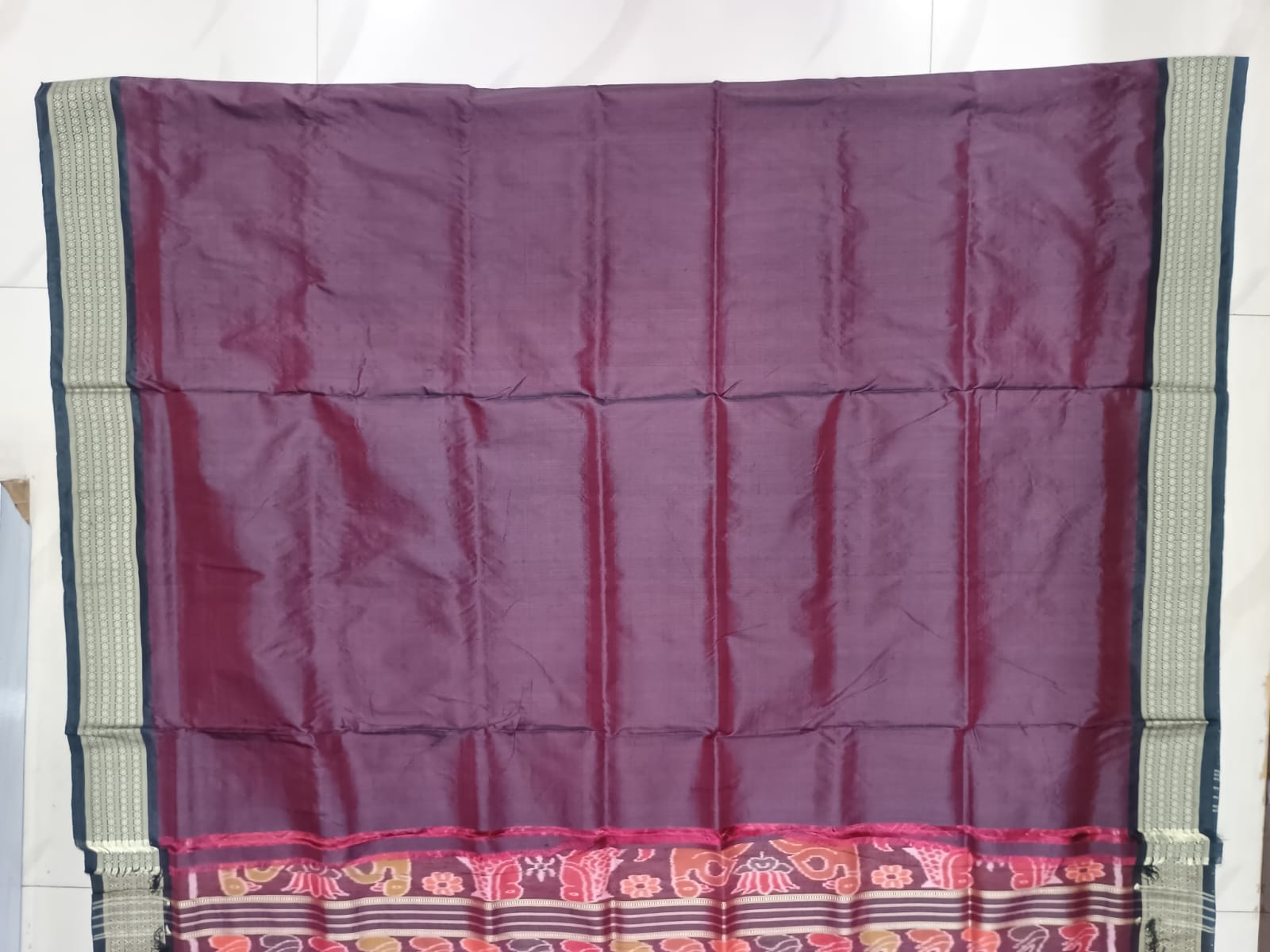 Red Coffee Pasapali scot Design Mulberry Silk Saree