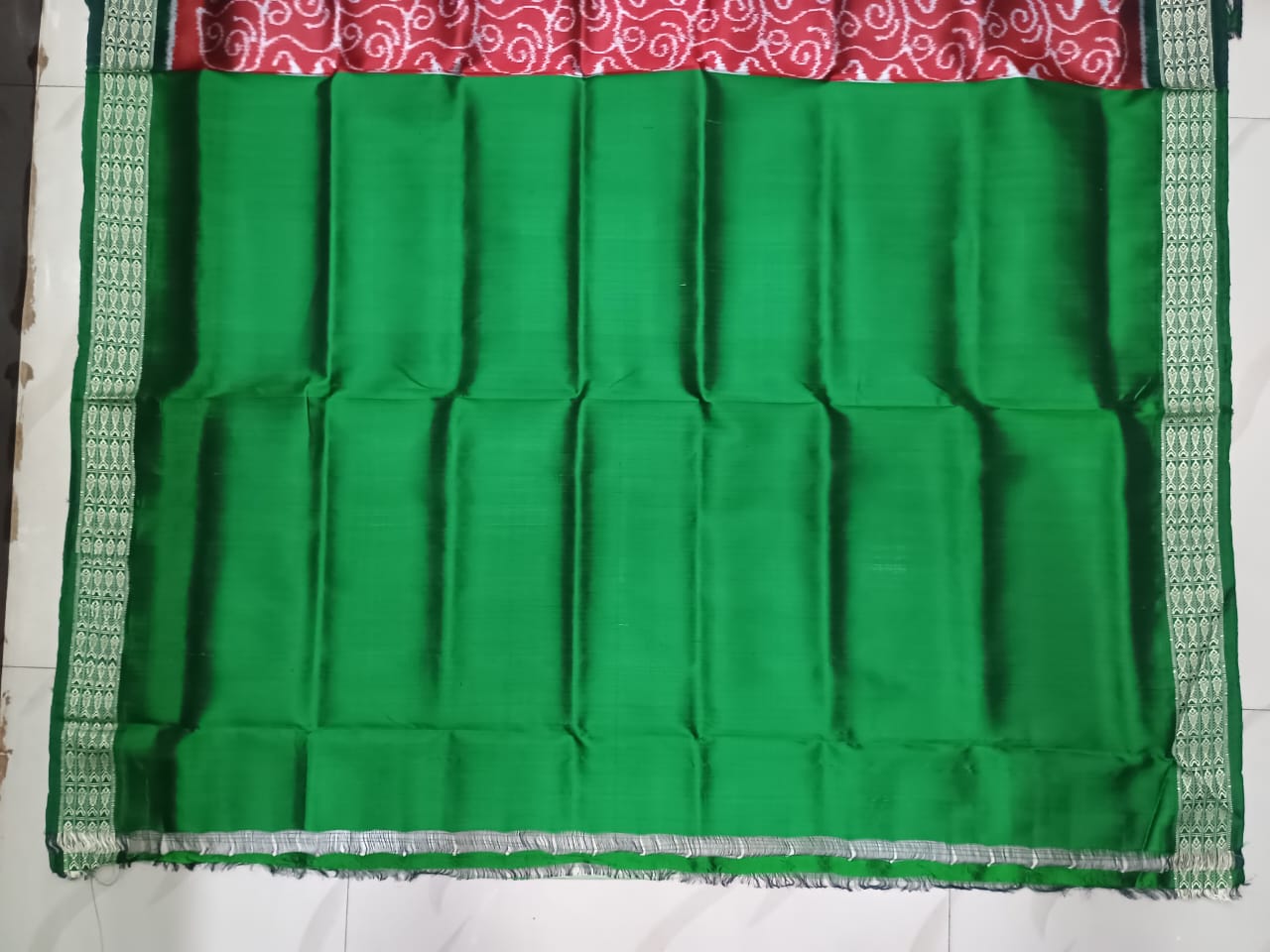 Red Green Tribal Design Khandua Silk Saree