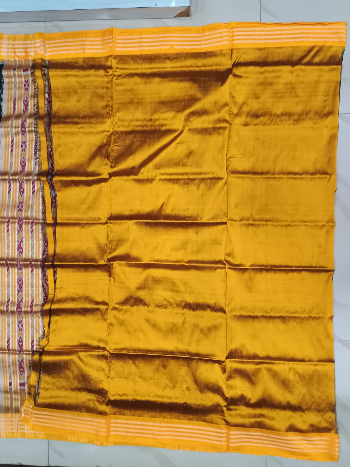 Black Yellow Tribal Chita Design Mulberry Silk Saree