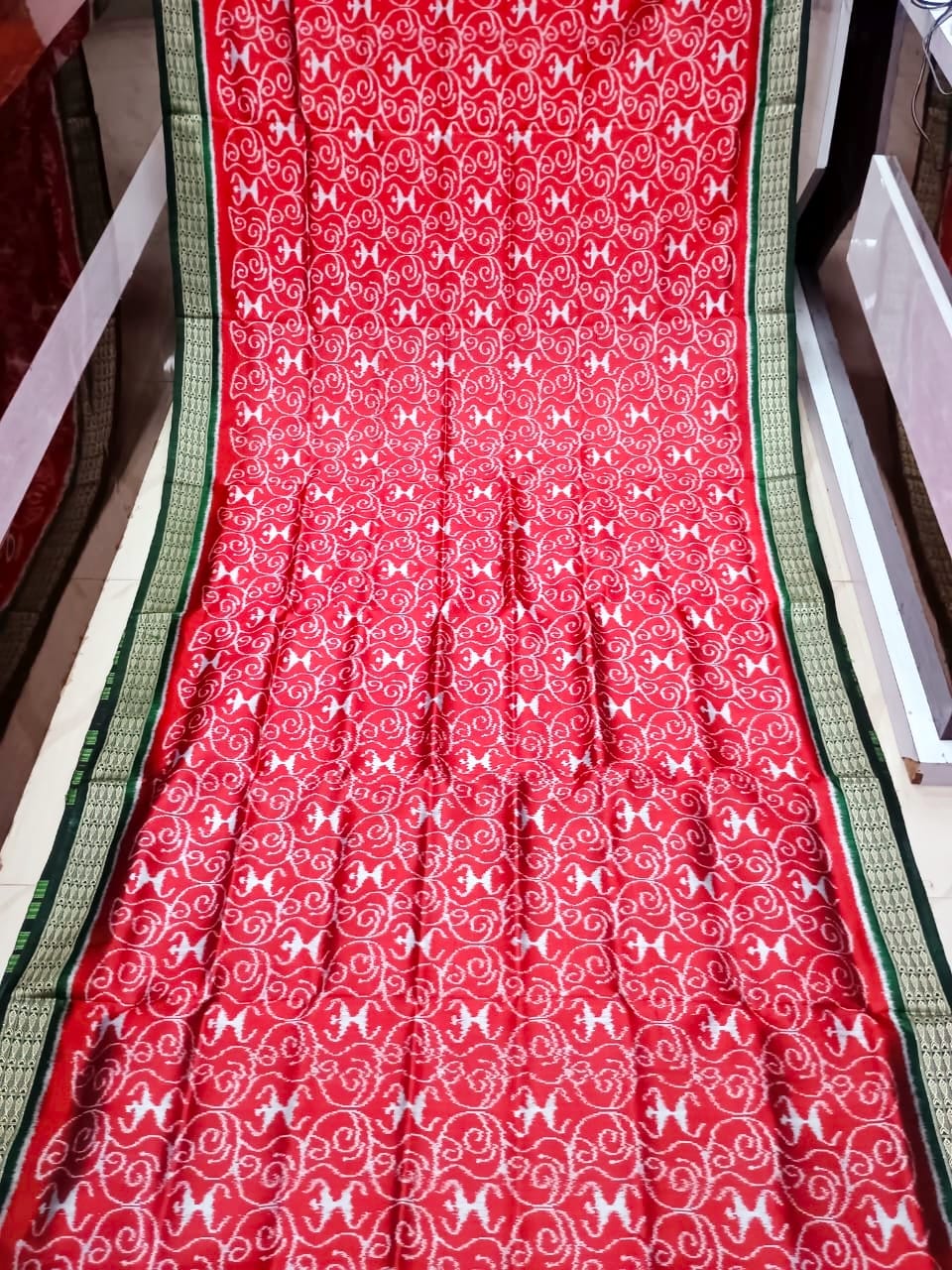 Red Green Tribal Design Khandua Silk Saree