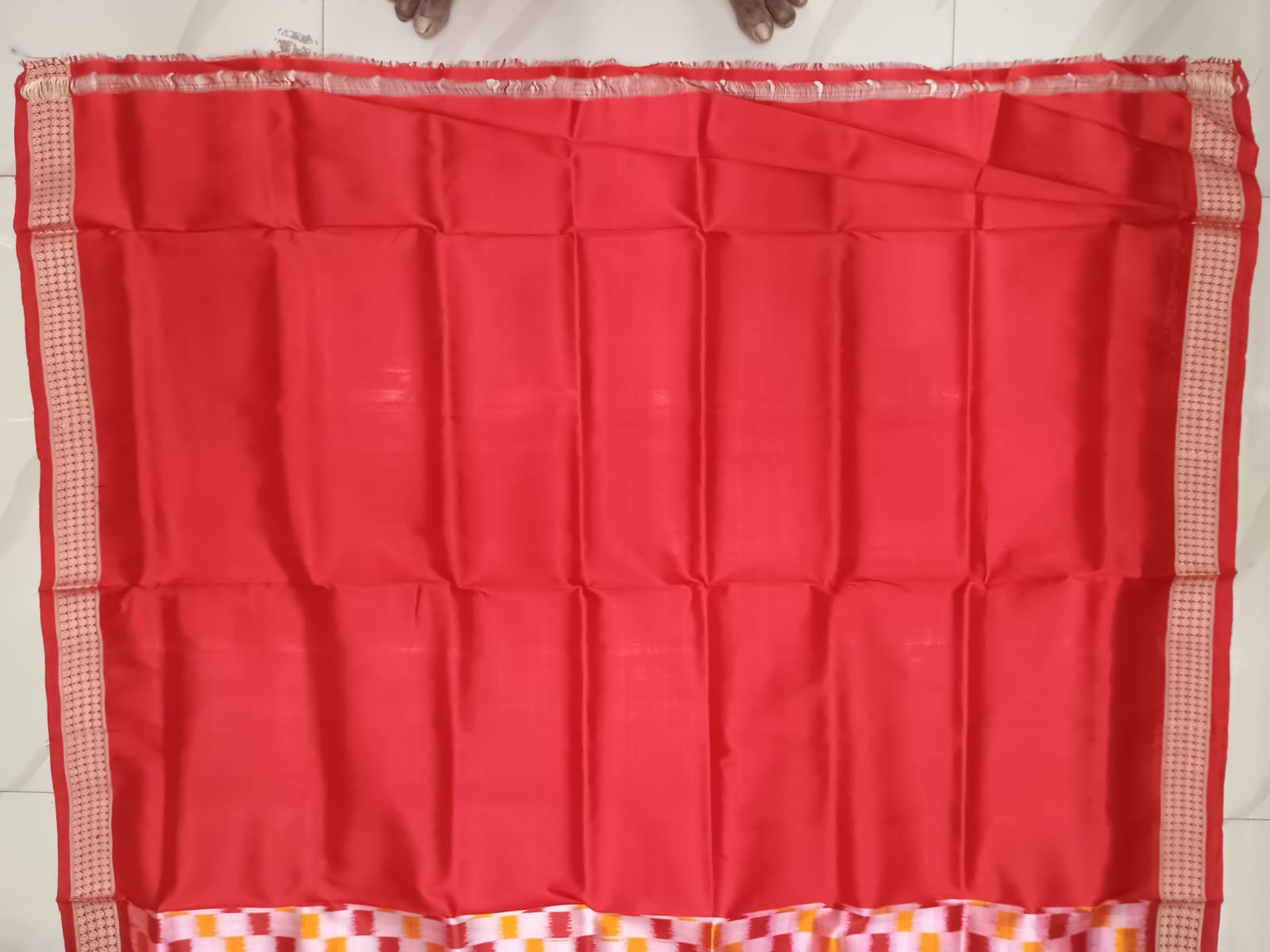 Orange Red Pasapali Design Mulberry Silk Saree