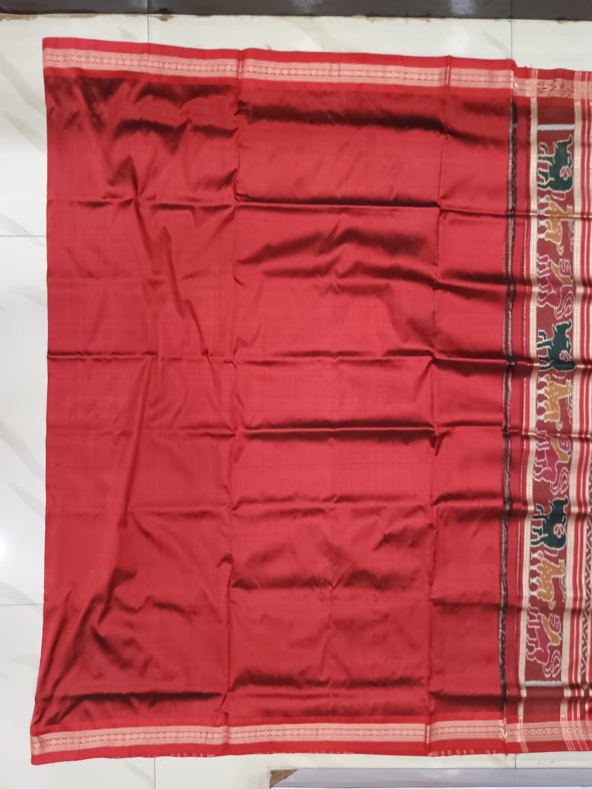 Black Red Tribal Design Mulberry Silk Saree