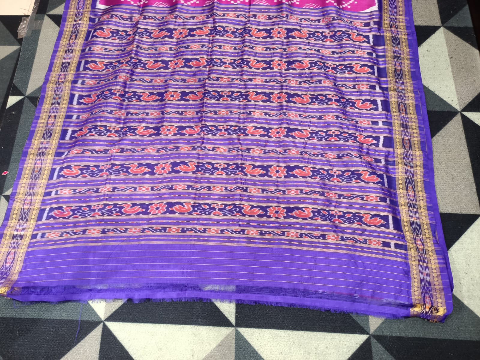 Purple Blue partly Khandua Silk Saree