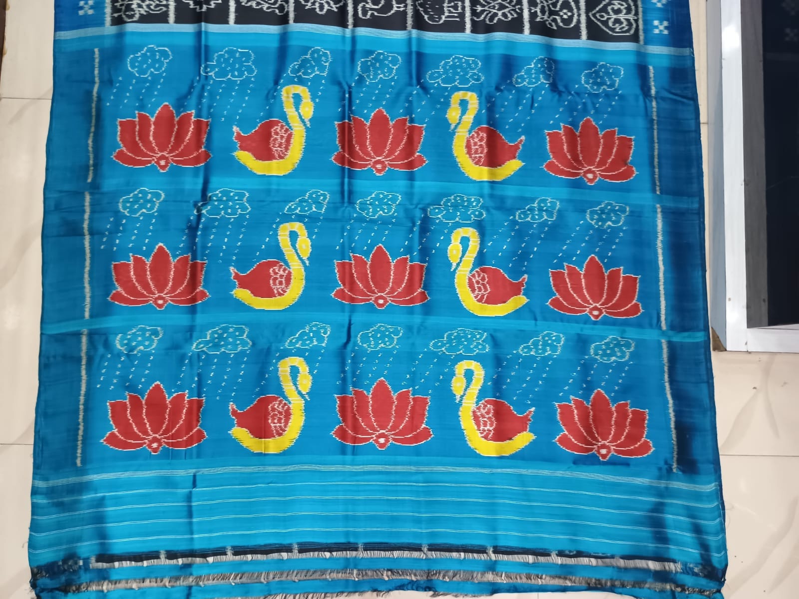 Black Copper Sulphate Nabakothi Design Mulberry Silk Saree