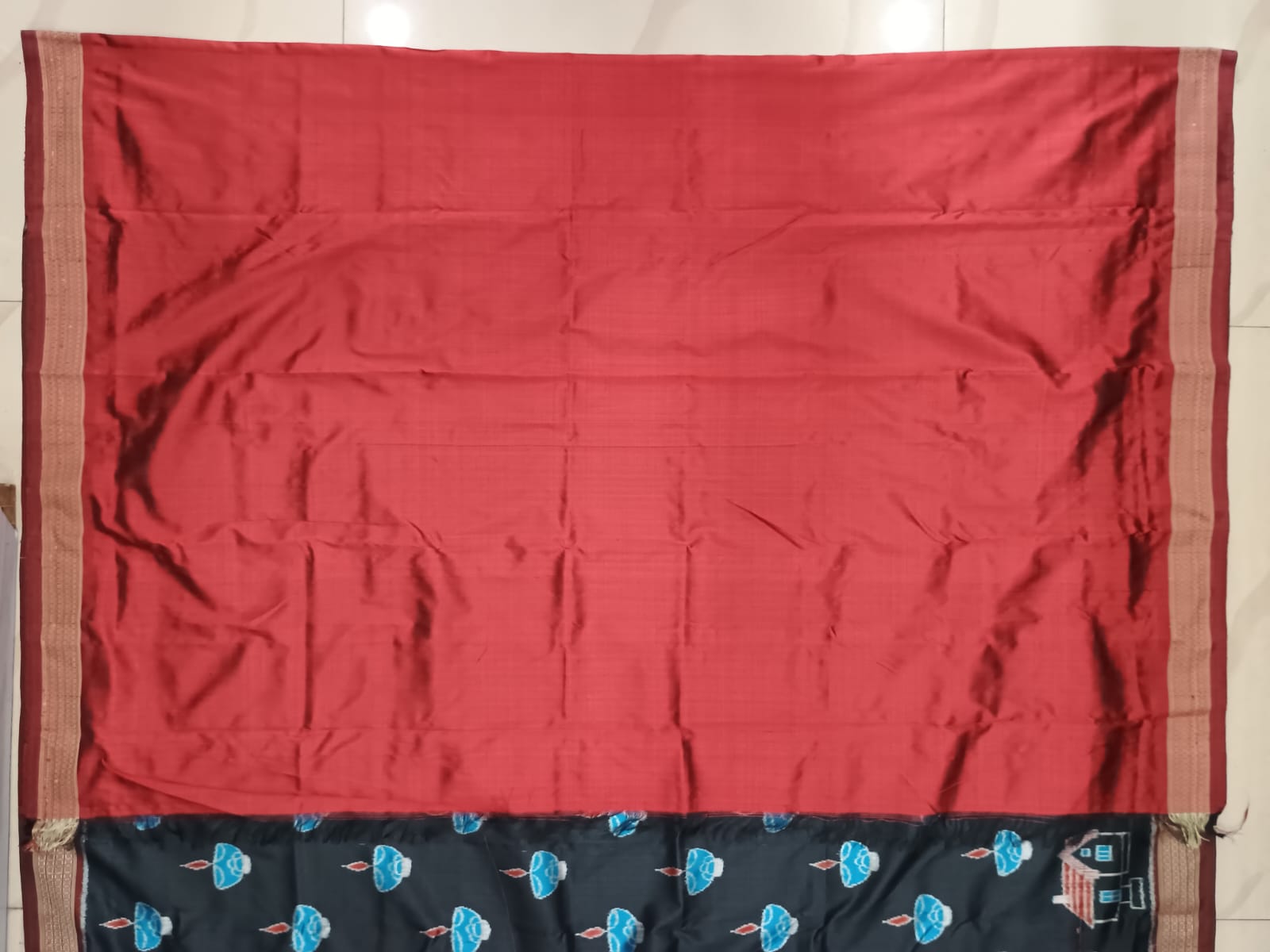 Black Maroon Diwali Design Mulberry Silk Saree