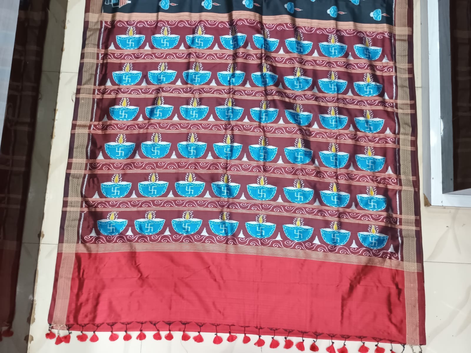 Black Maroon Diwali Design Mulberry Silk Saree