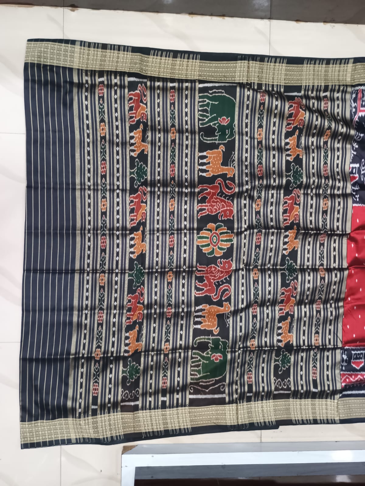 Maroon Black Scot Design Mulberry Silk Saree