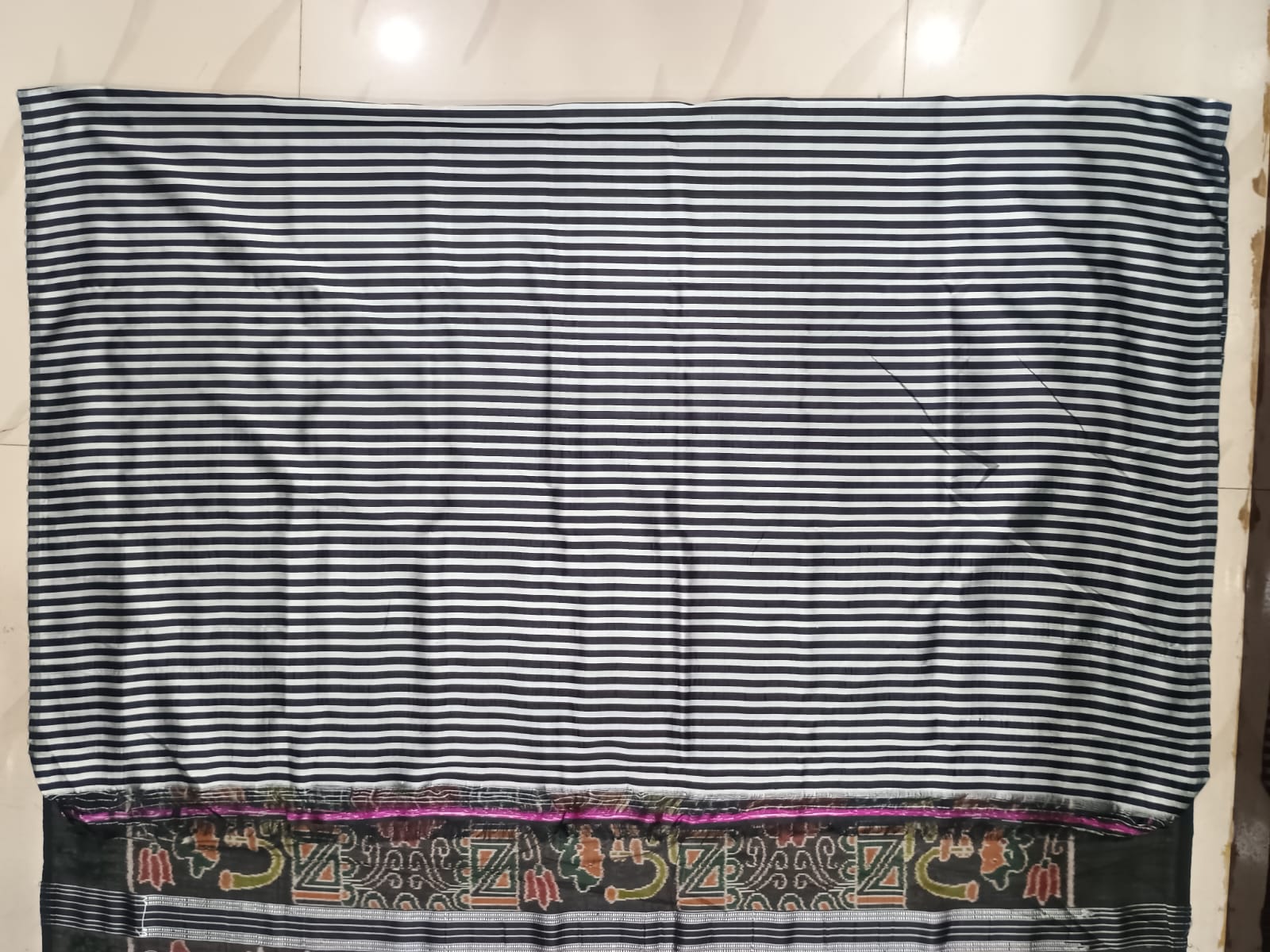 Purple Black Odia Alphabet Design Mulberry Silk Saree