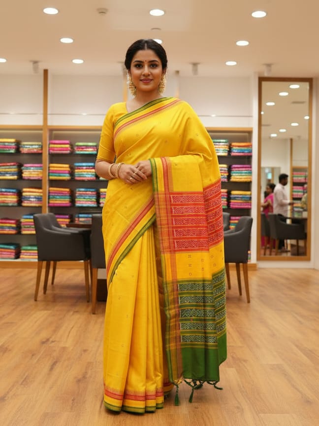 Yellow Green Kathifera Odisha Handloom Khandua Silk Saree