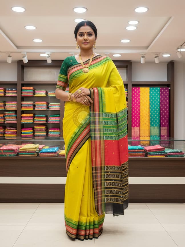 Yellow Red Green Kathifera Odisha Handloom Khandua Silk Saree
