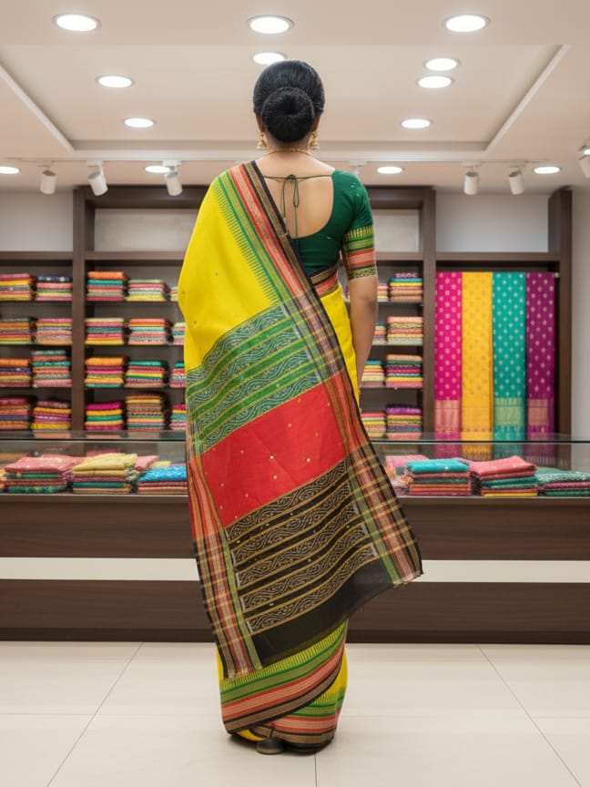 Yellow Red Green Kathifera Odisha Handloom Khandua Silk Saree